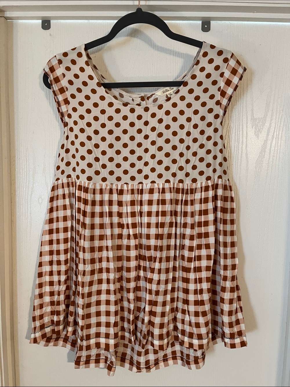 Matilda Jane Brown Polka Dot & Gingham Babydoll Top Medium